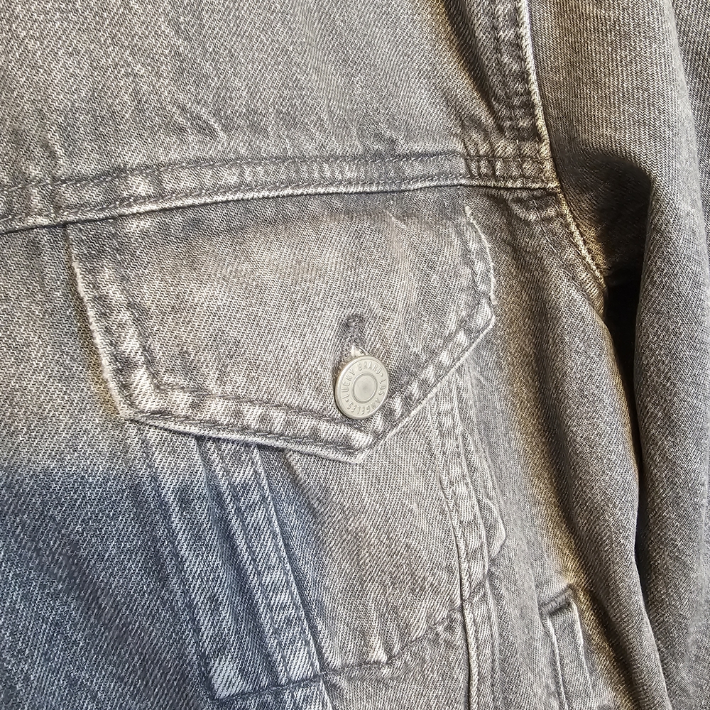 Lucky Brand "Weekend Trucker" Grey Denim Jacket Men’s Medium Distressed - Picture 2 of 10